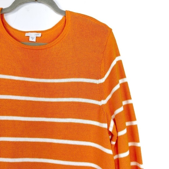 J. Jill Long Sleeve Orange White Striped Side Tie Crew Neck Knit Sweater Size M - Picture 3 of 9